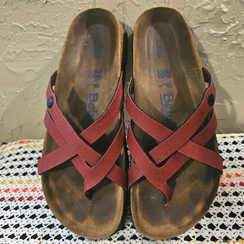 Birkenstock Betula Vinja Red Soft Cork Footbed Leather Strappy Sandals Shoes 39 - Picture 10 of 16